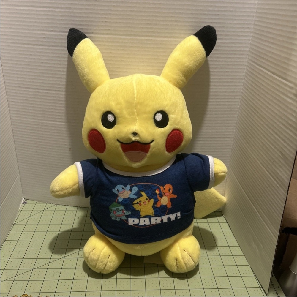 BUILD-A-BEAR Pikachu Yellow 18" Pokemon Plush Stuffed Toy With PARTY! Shirt EUC